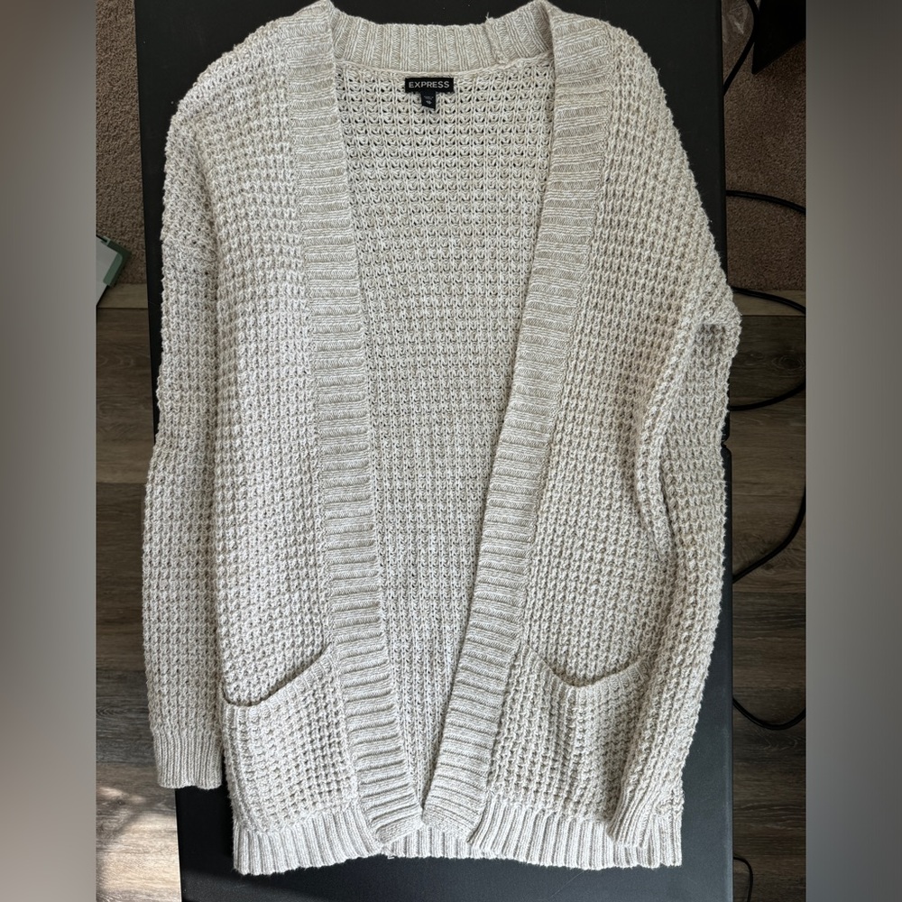 Express Oversized Knit Cardigan - Tan/Cream